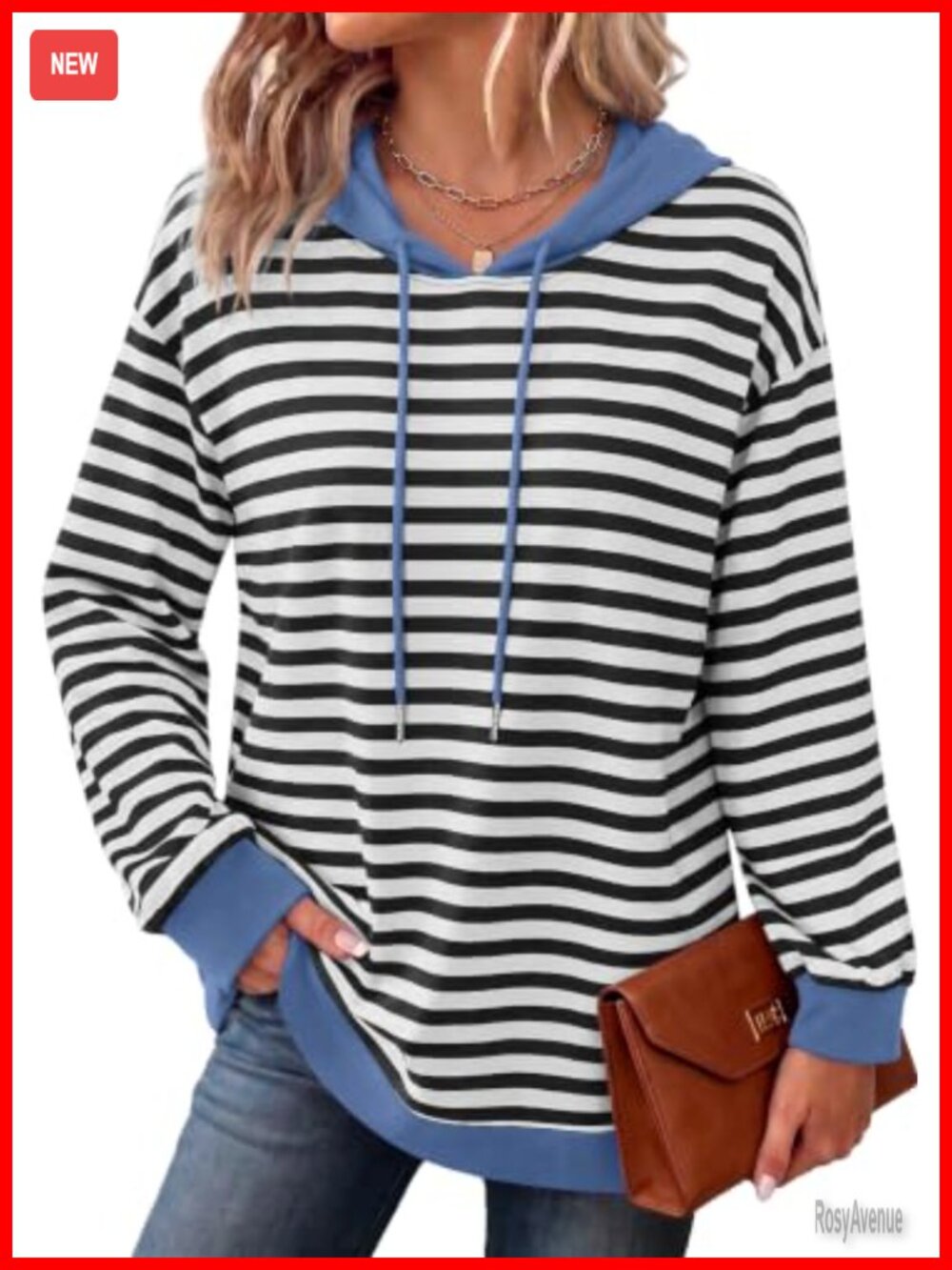 Women's Striped Hoodie Pullover Oversized Long Sleeve Fall Sweatshirt Top